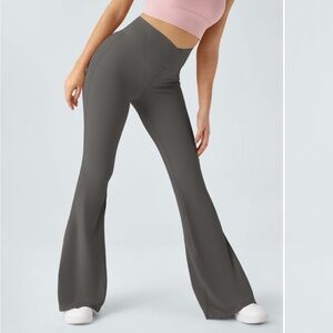 Halara Crossover High-Waisted Flare Leggings - Gray